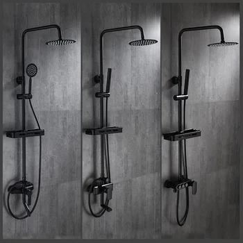 Черен дъжд смесители за душ набор от стенен дъжд смесител за душ за съхранение на вана, смесител горещ студен с ръчен душ EL3903