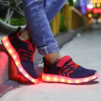 Детски обувки за момчета и момичета на окото лека принцеса светещи маратонки дишаща модни обувки за момчета LED мека подметка Обувки за момичета
