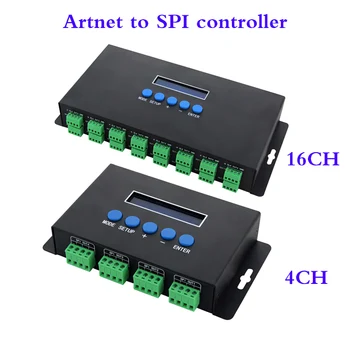 DC5V-24V Artnet Eternet to SPI/DMX pixel led light controller Output 7Ax4CH/3Ax16CH control 2801/2811/2812/APA102/2815 led strip