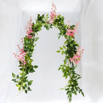 200 см, бяла Глициния изкуствени цветя венец лоза със зелени листа за сватбена арка начало на вратата парти украса фалшиви цветя