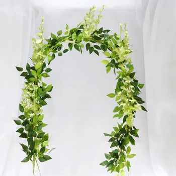200 см, бяла Глициния изкуствени цветя венец лоза със зелени листа за сватбена арка начало на вратата парти украса фалшиви цветя
