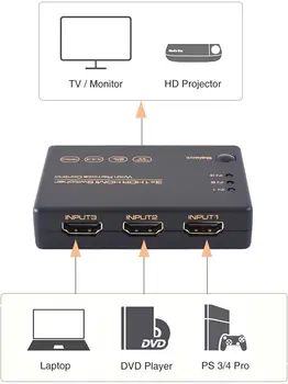 3 в 1 Out HDMI 2.0 преминете 4K 60Hz HDR HDCP 2.2 Dolby Vision 1080P 3D, 3x1 5 портове HDMI 2.0 Switcher, с IR дистанционно управление