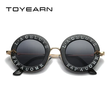 TOYEARN Vintage Brand Designer кръгли слънчеви очила дамска мода на английски език Bee Metal Frame Circle слънчеви очила за жени