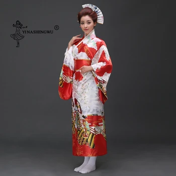 Японски Традиционен Цветен Принт Дълги Кимоно Япония Жените С Костюм Cosplay Cotume Азиатската Облекло Секси Гейша Юката Жени