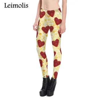Leimolis 3D печатни фитнес push up тренировка гамаши жени пица сърцето плюс размер висока талия пънк-рок панталони