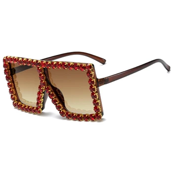 Мода големи квадратни цветни диамантени слънчеви очила Жени луксозна марка, за дизайн на по-голяма рамка слънчеви очила дамски UV400 нюанси