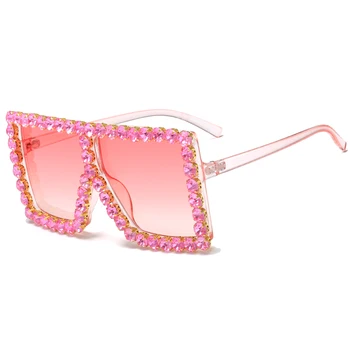 Мода големи квадратни цветни диамантени слънчеви очила Жени луксозна марка, за дизайн на по-голяма рамка слънчеви очила дамски UV400 нюанси