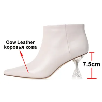 ANNYMOLI есен естествена кожа ботильоны жени коровья кожа коте високи токчета къси ботуши квадратен чорап дамски обувки плюс-размер 43