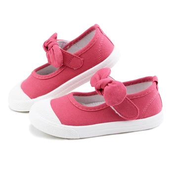 Baby Girl Canvas Shoes Casual Kids With Shoes Bowtie Bow-knot Solid Candy Color Girls маратонки детска мека обувки, Обувки за деца