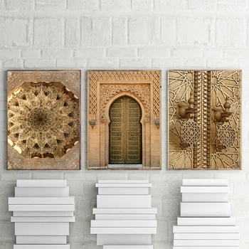 Мароко Врати, Стени На Изкуството, Платно За Живопис Злато Архитектура Nordic Плакат Стенни Картини За Хола Декоративни Без Рамка