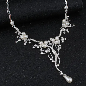 Jiayijiaduo имитация на перли сватбени бижута, бижута комплекти за жени сребърен цвят кристал колие обици сватба