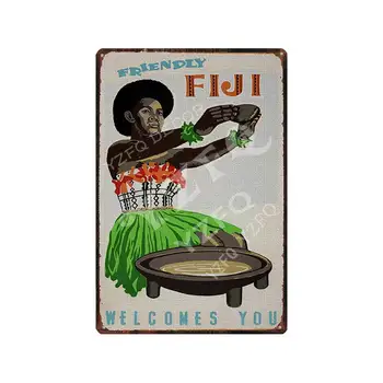 【YZFQ 】BBQ Vintage Metal Signs Fiji Travel City Summer Poster Wall Bar Restaurant Home Beach Decoration 30X20CM DU-9381A