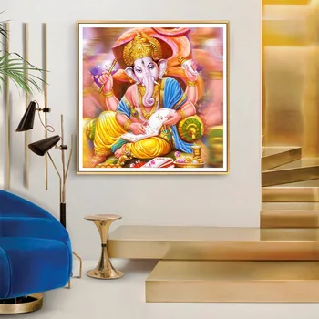 Ганеша Диамант живопис пълен кръг индийски религиозен портрет нов стърчащи бормашина кръст Бод Слон канал богът на богатството