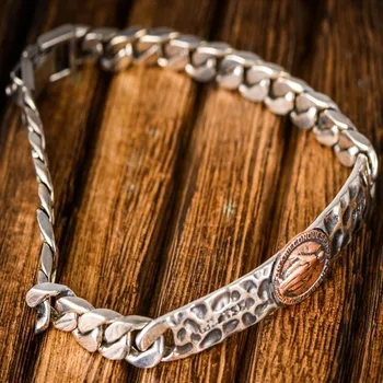 Ture S999 pure silver vintage Virgin Mary silver bracelet for Man fashion man ' s silver bracelet Thai silver male bracelet