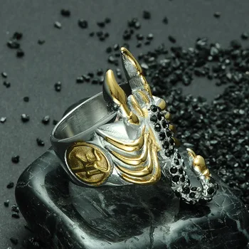 Неръждаема стомана, черен скорпион безименен пръст Титановая стомана мъжки пръстен пънк пръстен бижута