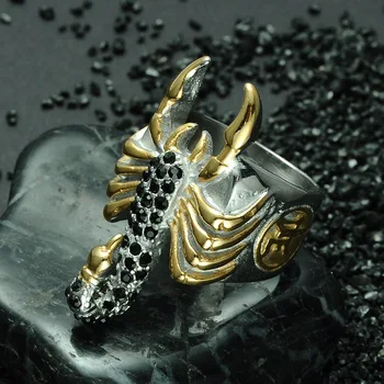 Неръждаема стомана, черен скорпион безименен пръст Титановая стомана мъжки пръстен пънк пръстен бижута