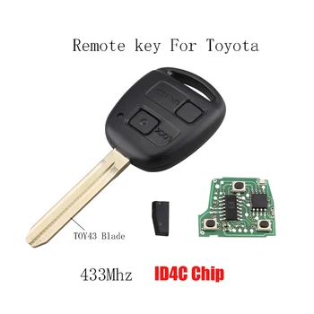2 бутона 433 Mhz дистанционно ключ Keyless Fob за Toyota Camry Prado Corolla 2003-2009 транспондер чип 4C оригинален ключ