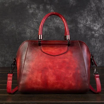 Естествена кожа, чанти за жени, Дамска мода ретро чанта голям капацитет чанта с високо качество коровья кожа Мъкна