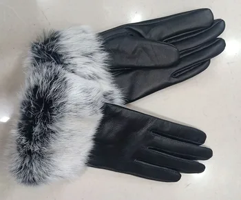 HSPL ръкавици от естествена кожа, дамски дебели кожени ръкавици, дамски топлинни ръкавици от кожа заек овча кожа