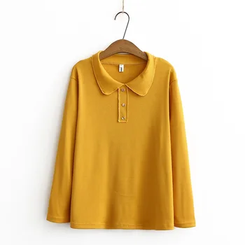 Нови дамски есен-зима плюс размер блузи за жени голяма дълъг ръкав свободни лацканы памук бутон жълта тениска 3XL 4XL 5XL 6XL