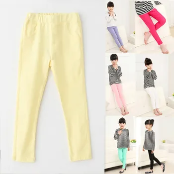 3-9У деца момиче бонбони цвят молив панталони прекрасен участък еластичен тънък панталони, гамаши