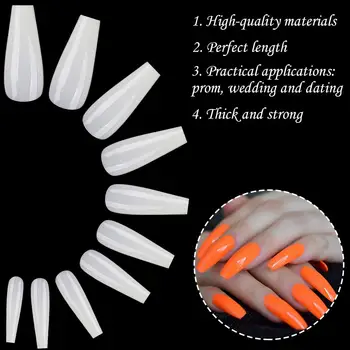 Фалшиви нокти кликнете върху ковчега ясно натурален режийни нокти за дълъг френски пълно покритие акрилни съвети за ноктите, UV гел лак маникюр, определени