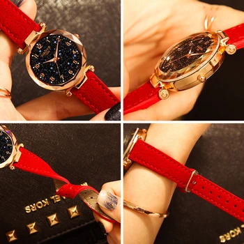 Модни дамски часовници 2019 най-добрите продажба на звездното небе циферблат на часовника лукс розово злато женски гривна Кварцов ръчен часовник нов Dropshipping