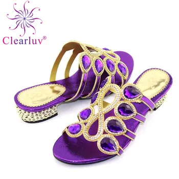 Дизайнерски обувки Women Luxury 2019 Ladies African Women Party Shoes украсена с кристали Slip on Shoes for Wome