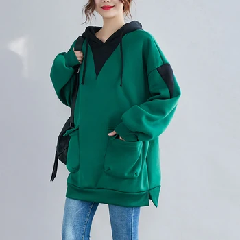 DIMANAF плюс размера на дамски горнища и блузи, потници и ежедневни crazy цвят, удебеляване на топло О-образно деколте памук мода нов пуловер