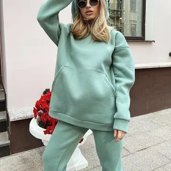 Malina Casual Solid Hooded Sweatshirt Комплекти Дамски Модни Случайни Свободен Костюм Дамски Елегантни Свободни Панталони, Костюми Женски Дами