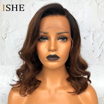 Ombre Human Hair Перука Brown Colored Lace Front Human Wigs, Hair Short Боб Lace Front Wigs Забавно Virgin Wigs, Hair For Women Black