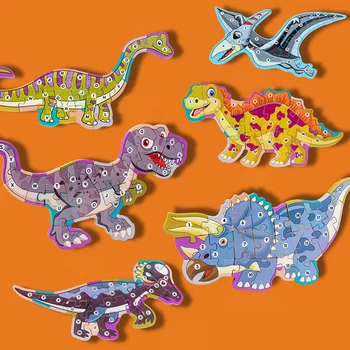 Голям 3D пъзел с дървени динозаврите пъзели дъска буквено-цифров пъзел английски азбука цифрови когнитивни играчки за деца Семейна игра