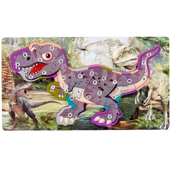 Голям 3D пъзел с дървени динозаврите пъзели дъска буквено-цифров пъзел английски азбука цифрови когнитивни играчки за деца Семейна игра