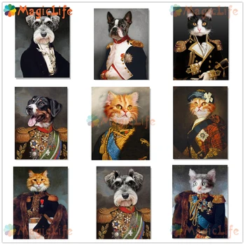 Vintage Пет Cat Dog Portrait Nordic Poster Warrior Wall Pictures For Living Room Home Decor Wall Art Платно Живопис Unframed