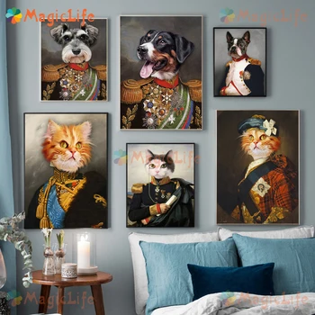 Vintage Пет Cat Dog Portrait Nordic Poster Warrior Wall Pictures For Living Room Home Decor Wall Art Платно Живопис Unframed