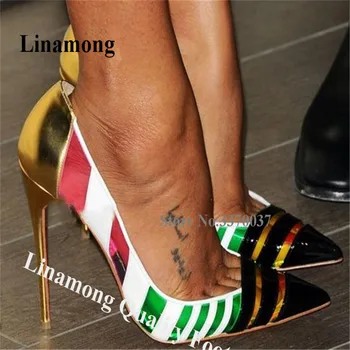 Linamong Design Остър чорап цветни PVC обувки-лодка на висок ток Slip-on мозайка прозрачни високи токчета 8 см 10 см на 12 см токчета
