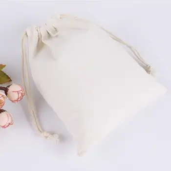 Нов 10x14.5, 13x16, 15x20, 24x31cm дантела белина бяло платно чанти, памук, лен чанта за багаж, опаковане торбичка за подарък чанта
