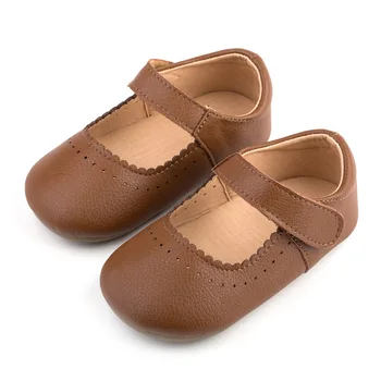 Малко момиченце принцеса обувки от естествена кожа на бебето британски вятър подметка черно Baby Bean обувки за момичета кожени обувки