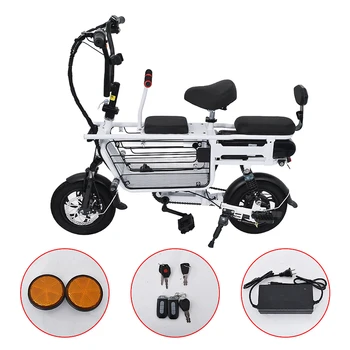2021 нов електрически велосипед Родител-Дете на 2 колела електрически мотор литиева батерия 350 W 48 портативен електрически скутер с три седалки