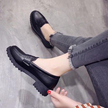 Новата есенна Дамски обувки Дамски oxfords слипоны Ежедневни обувки от изкуствена кожа дамска мода плюс размера на високи токчета на платформа ретро обувки