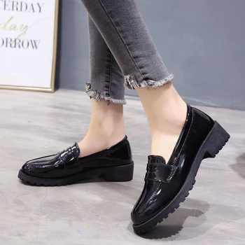 Новата есенна Дамски обувки Дамски oxfords слипоны Ежедневни обувки от изкуствена кожа дамска мода плюс размера на високи токчета на платформа ретро обувки