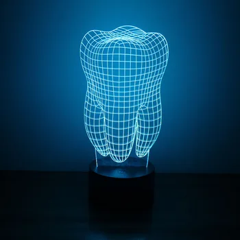 Зъб 3D LED Night Light fantastic илюзия акрилни цветни деца детска спалня USB настолна лампа готина лампа като подарък за зъболекар