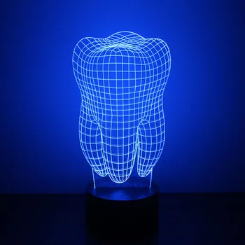 Зъб 3D LED Night Light fantastic илюзия акрилни цветни деца детска спалня USB настолна лампа готина лампа като подарък за зъболекар