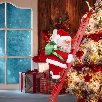 Електрически Дядо Коледа Се Изкачи По Стълбата На Коледа Виси Украса На Коледна Елха Украса На Партията Детски Подаръци