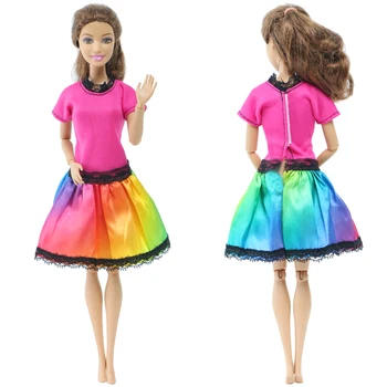 Ръчно изработени кукла рокля розова пола лък партия булчински облекла + 2 x високи токчета на обувки-сандали за кукли Барби, детски играчки аксесоари