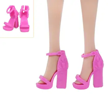Ръчно изработени кукла рокля розова пола лък партия булчински облекла + 2 x високи токчета на обувки-сандали за кукли Барби, детски играчки аксесоари