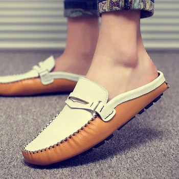 2021 нов мързеливи летни чехли дишаща естествена кожа, Мъжки обувки, мокасини, марка мъжки Ежедневни обувки за мъже сандали размер 13
