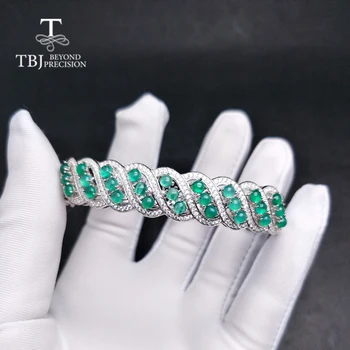 TBJ, натурален зелен ахат скъпоценен камък Гривна от сребро 925 проба твърди изискани бижута класически дизайн жени годишнина сватбен подарък