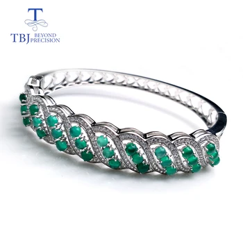 TBJ, натурален зелен ахат скъпоценен камък Гривна от сребро 925 проба твърди изискани бижута класически дизайн жени годишнина сватбен подарък