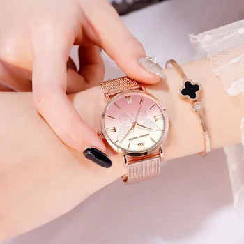 2019 нови часовници дамски розово злато стомана на окото дамски Ръчни часовника 36 мм водоустойчив часовник 3D розова пеперуда часовници relogio feminino